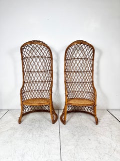 Vintage Hooded Rattan Chairs-A Pair