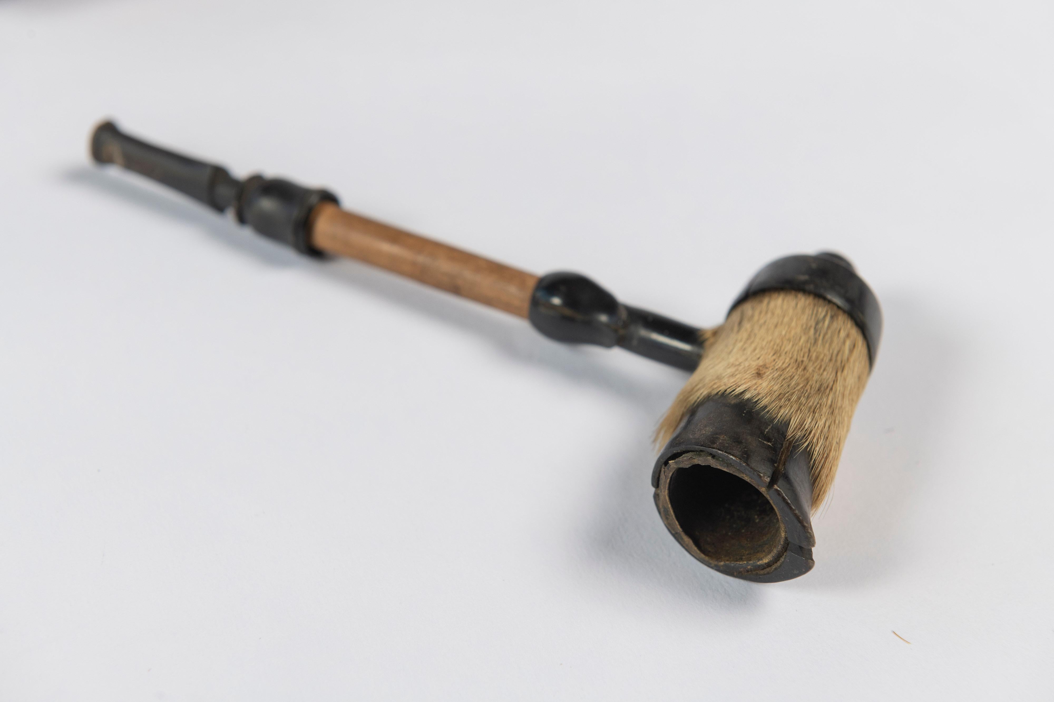 Embossed Vintage Hoofed Pipe, Leather Pouch and Leather Dog Lead, Early 20th Century For Sale