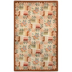 Vintage Hooked Cream Beige Floral Wool Rug by Rug & Kilim