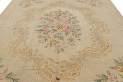 Vintage Hooked Rug in Cream with Floral Medallion  Rug & Kilim