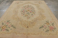 Vintage Hooked Rug in Cream with Floral Medallion  Rug & Kilim