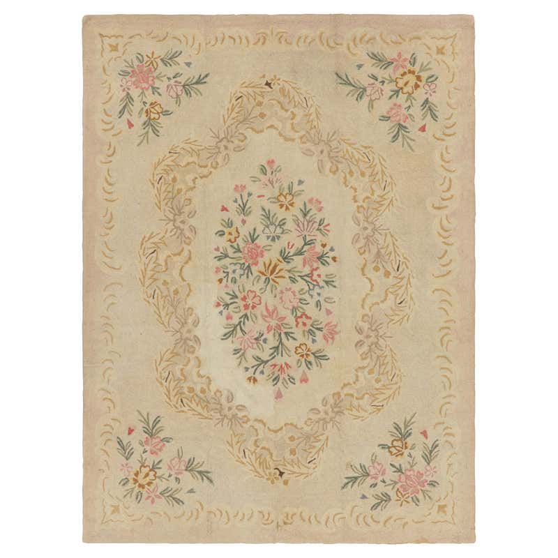 Medallion Pattern Rug Antique Hooked Rug in Beige with Floral Medallion and Patterns from Rug ...