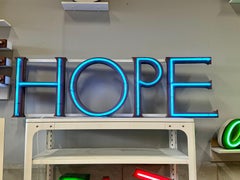 Vintage "Hope" Neon Sign - Blue Tubes, Brown Metal Body, circa 1960, Germany