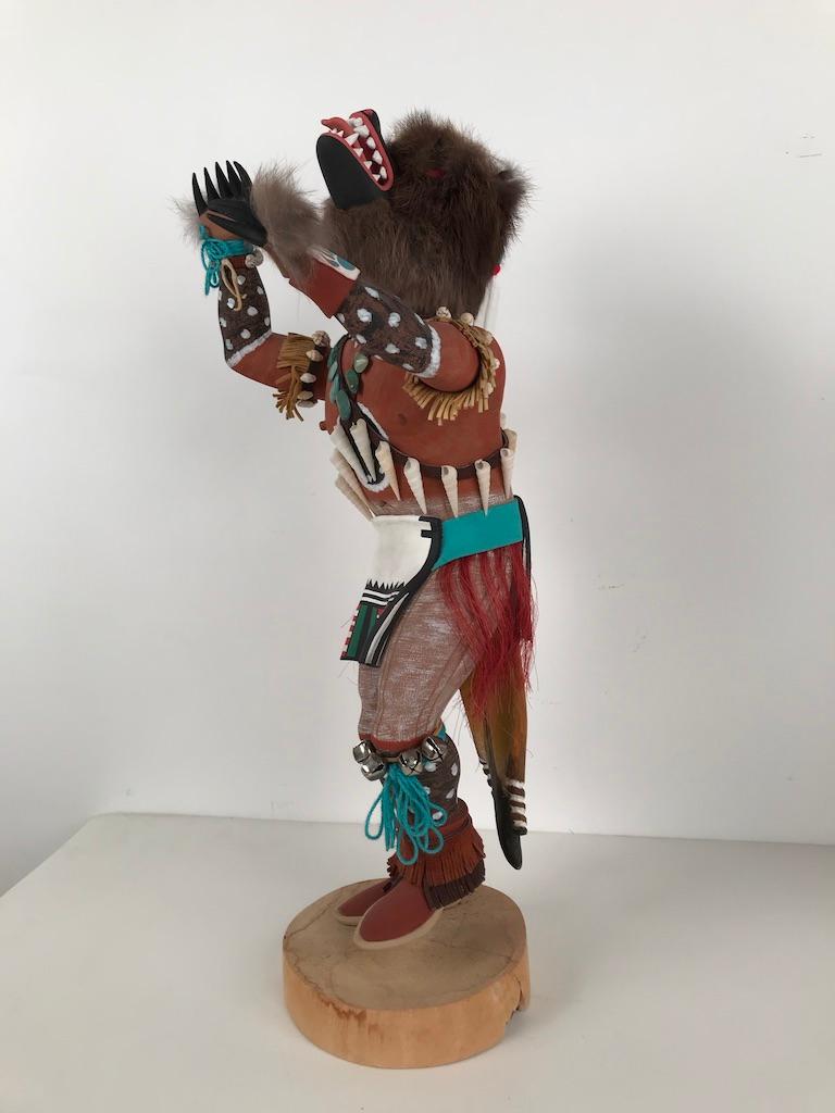 Very finely detailed Hopi kachina katsina doll is by Narron Lomyaktewa. Born 1946, he is on a list of Hopi artists in the Smithsonian Library, clearly a master carver.
Reference from: 'Native Moderns: American Indian Painting, 1940–1960 by Bill