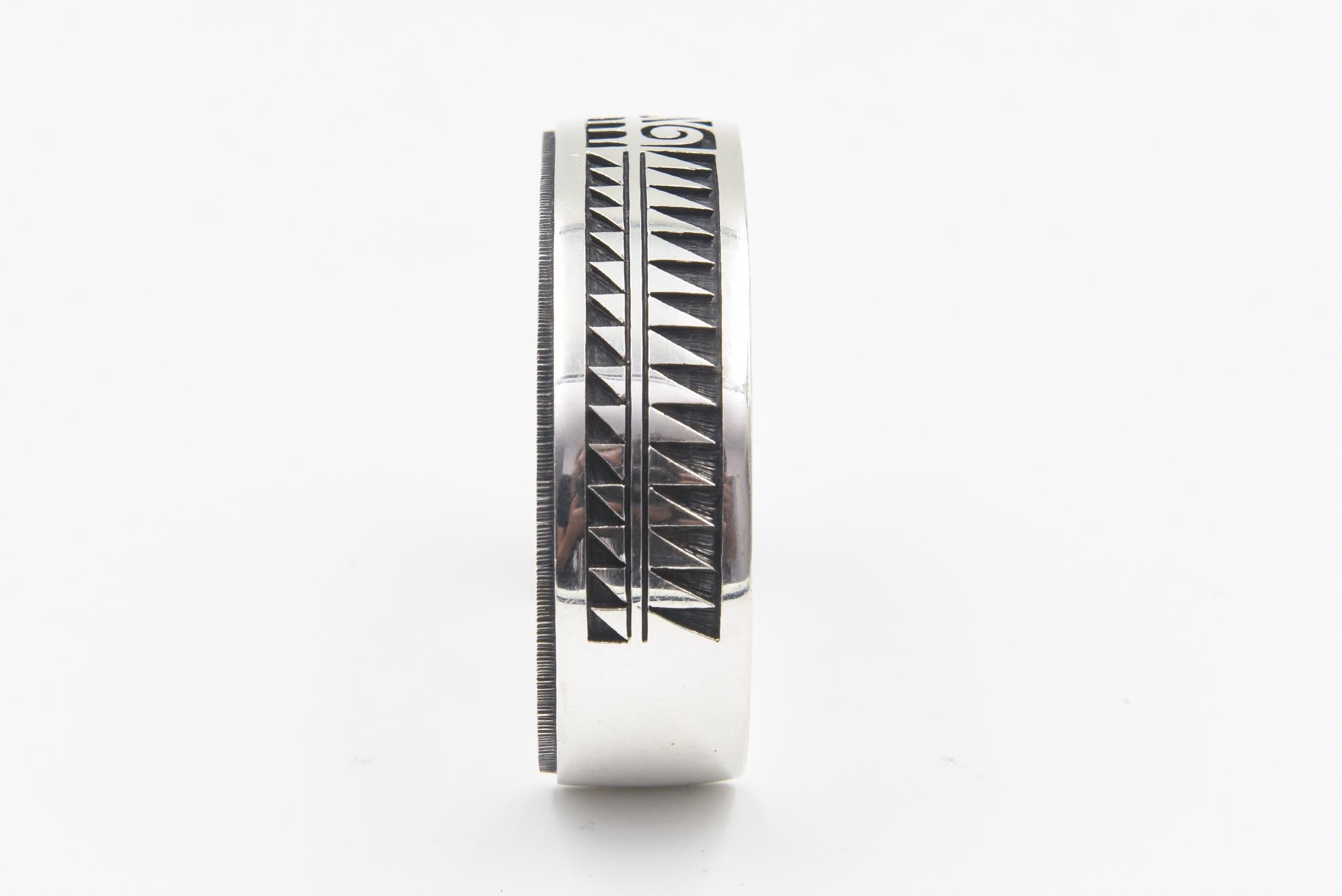 Vintage Hopi Native American Overlay Sterling Silver Cuff Bracelet by Chalmers D For Sale 3