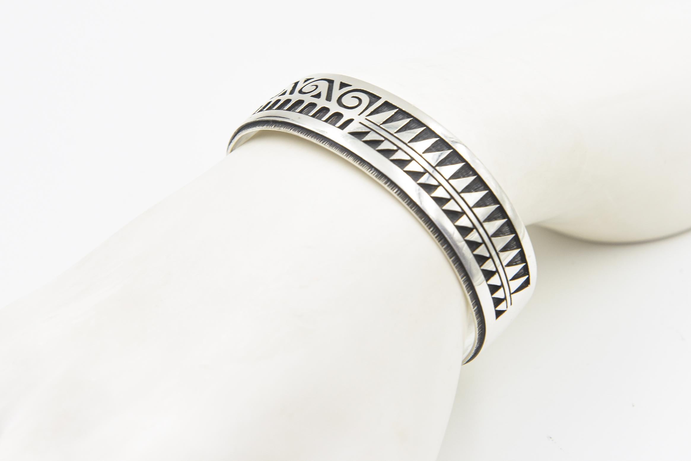 Vintage Hopi Native American Overlay Sterling Silver Cuff Bracelet by Chalmers D For Sale 4