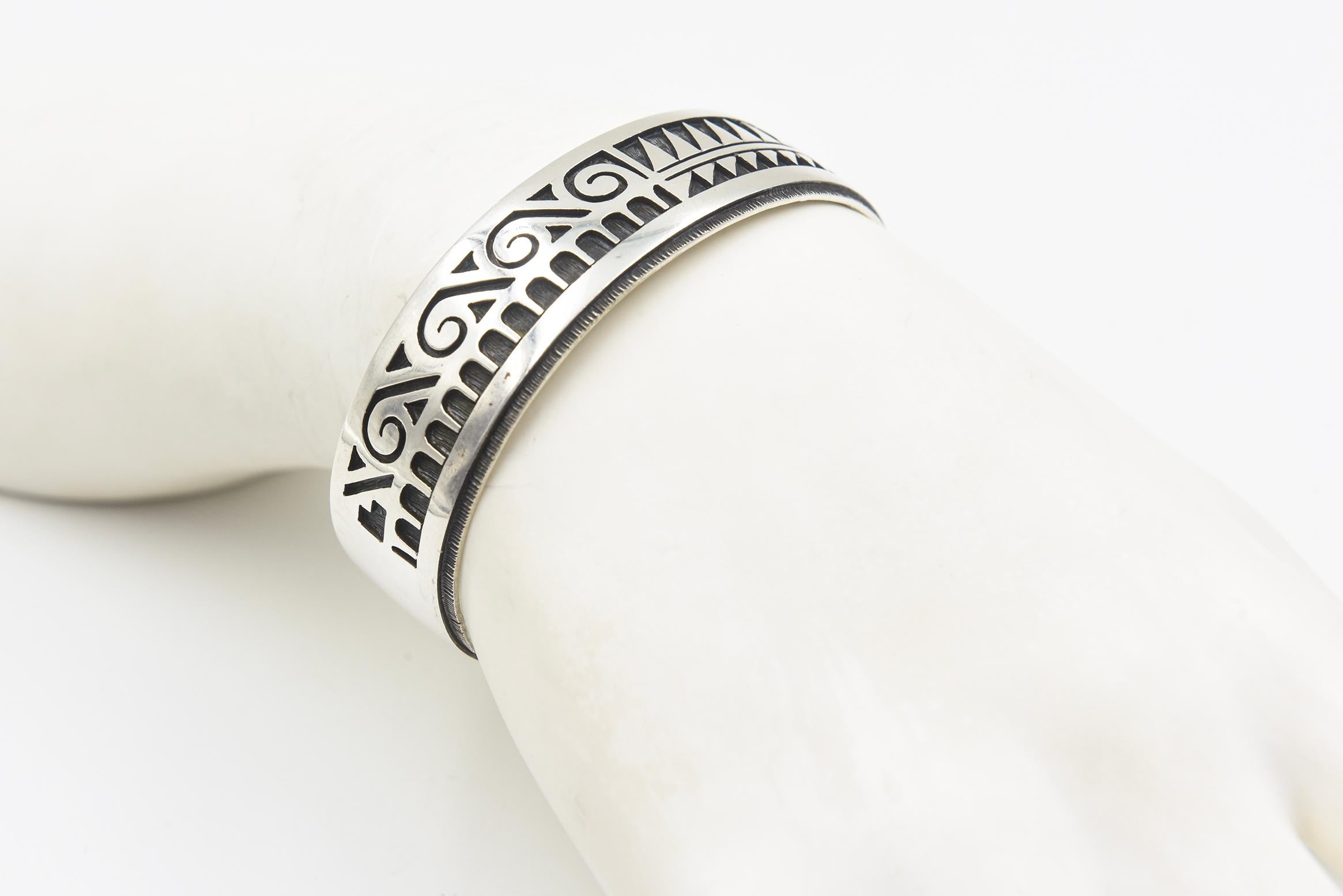 Vintage Hopi Native American Overlay Sterling Silver Cuff Bracelet by Chalmers D For Sale 5