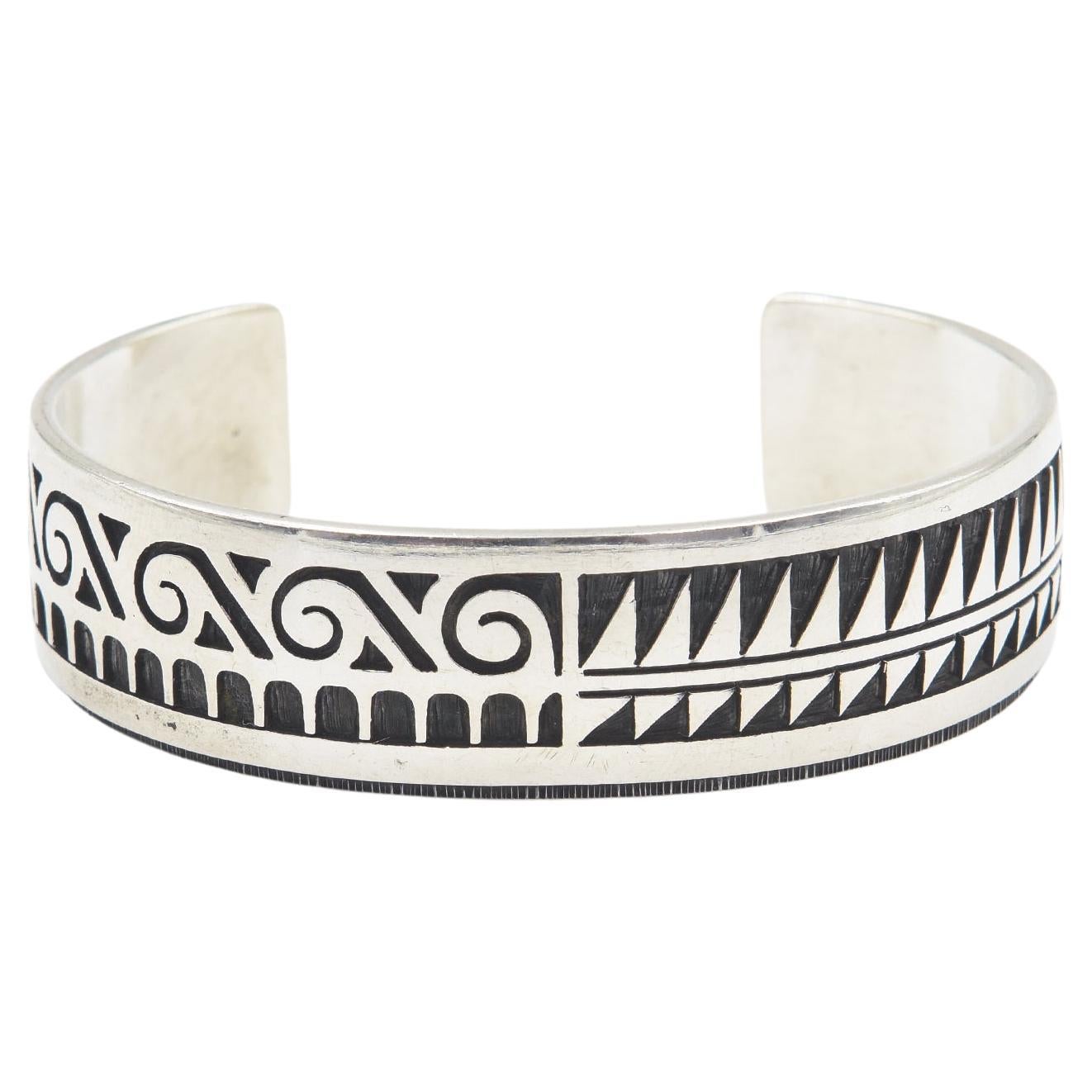 Vintage Hopi Native American Overlay Sterling Silver Cuff Bracelet by Chalmers D