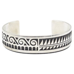 Vintage Hopi Native American Overlay Sterling Silver Cuff Bracelet by Chalmers D