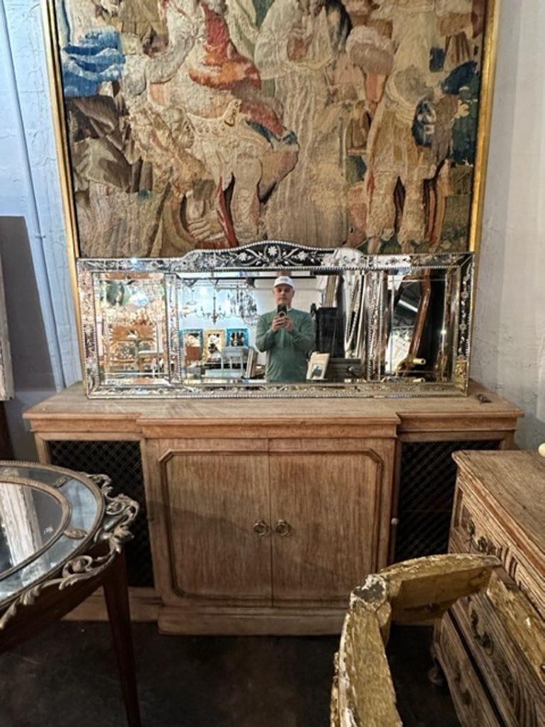 Vintage Horizontal Venetian Mirror with Etched Glass In Good Condition For Sale In Dallas, TX