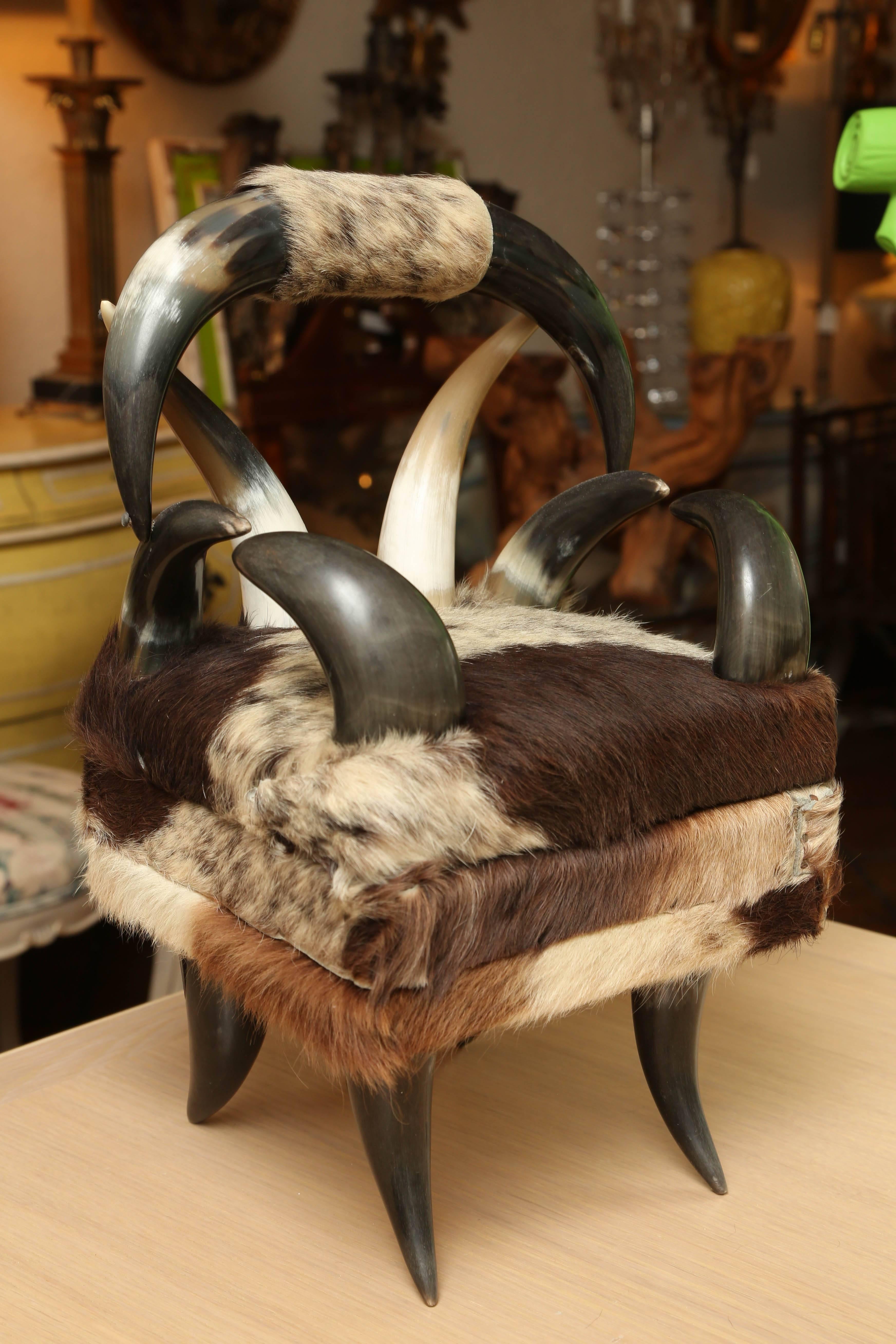 Superb Vintage Horn and Cow Hide Box in the Form of a Chair 1