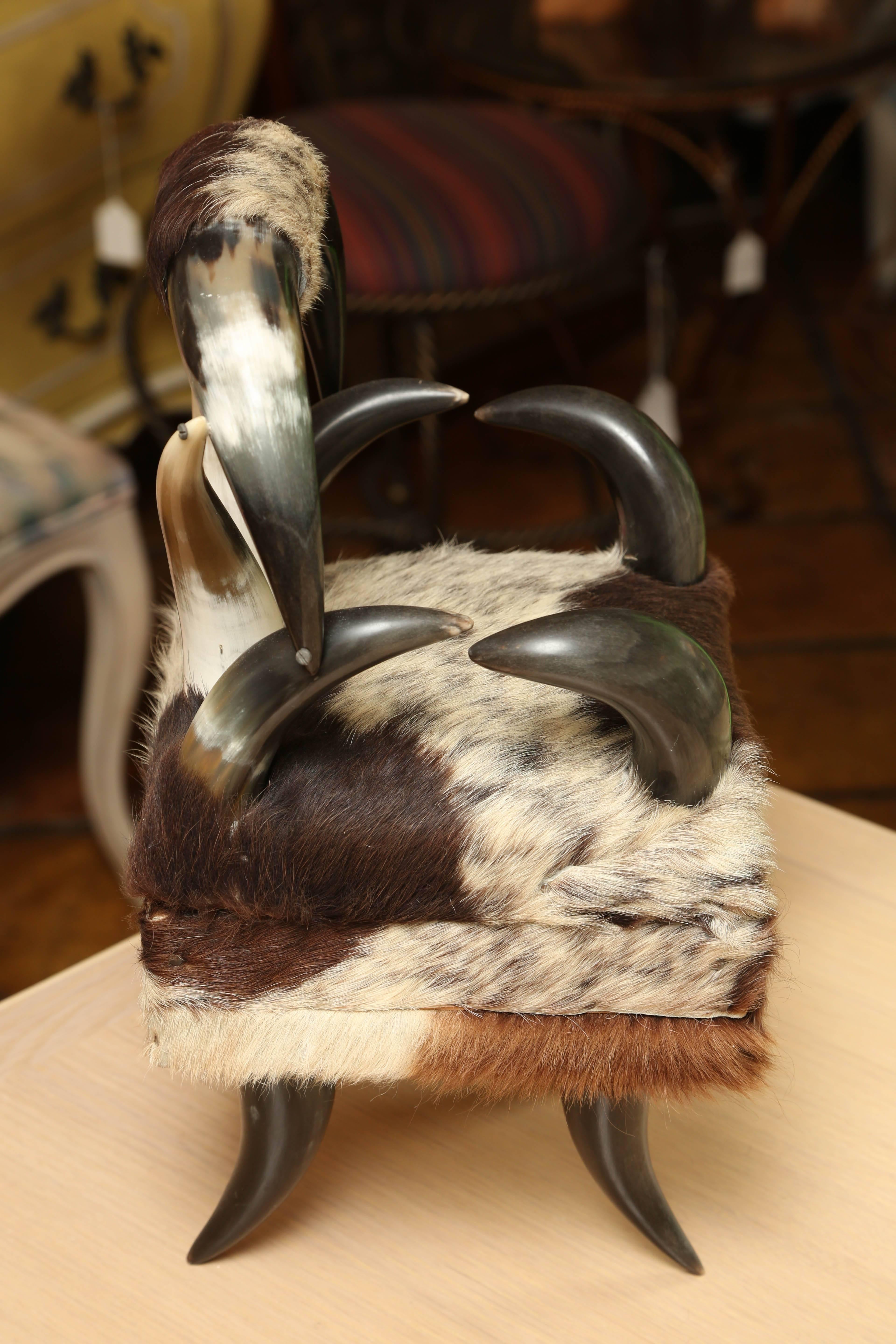 Superb Vintage Horn and Cow Hide Box in the Form of a Chair 2