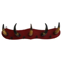 Vintage Horn and Red Leather Coat Rack