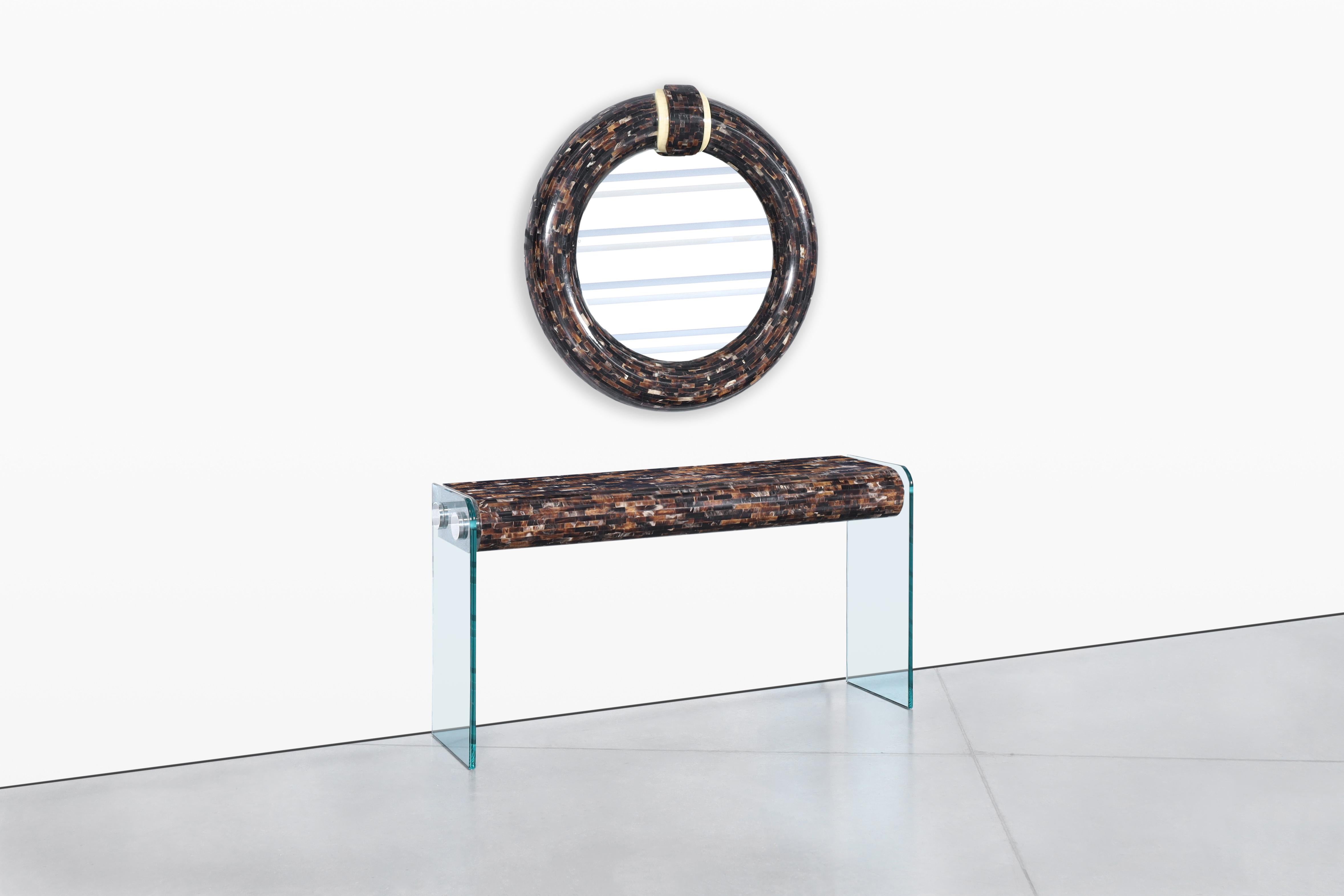 Mid-Century Modern Table console vintage en Horn avec miroir par Enrique Garcel pour Jimeco LTDA. en vente