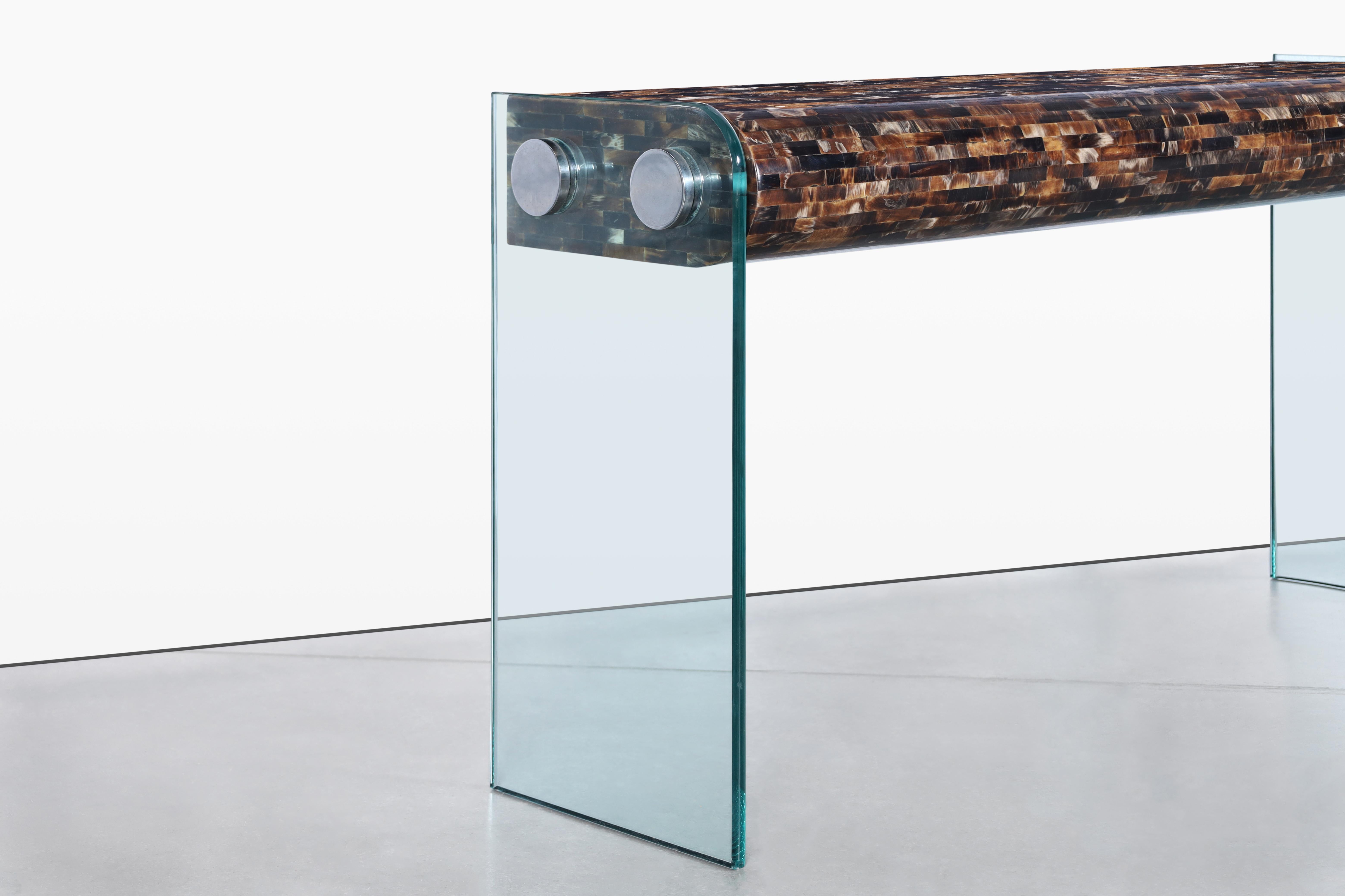 Corne Table console vintage en Horn avec miroir par Enrique Garcel pour Jimeco LTDA. en vente