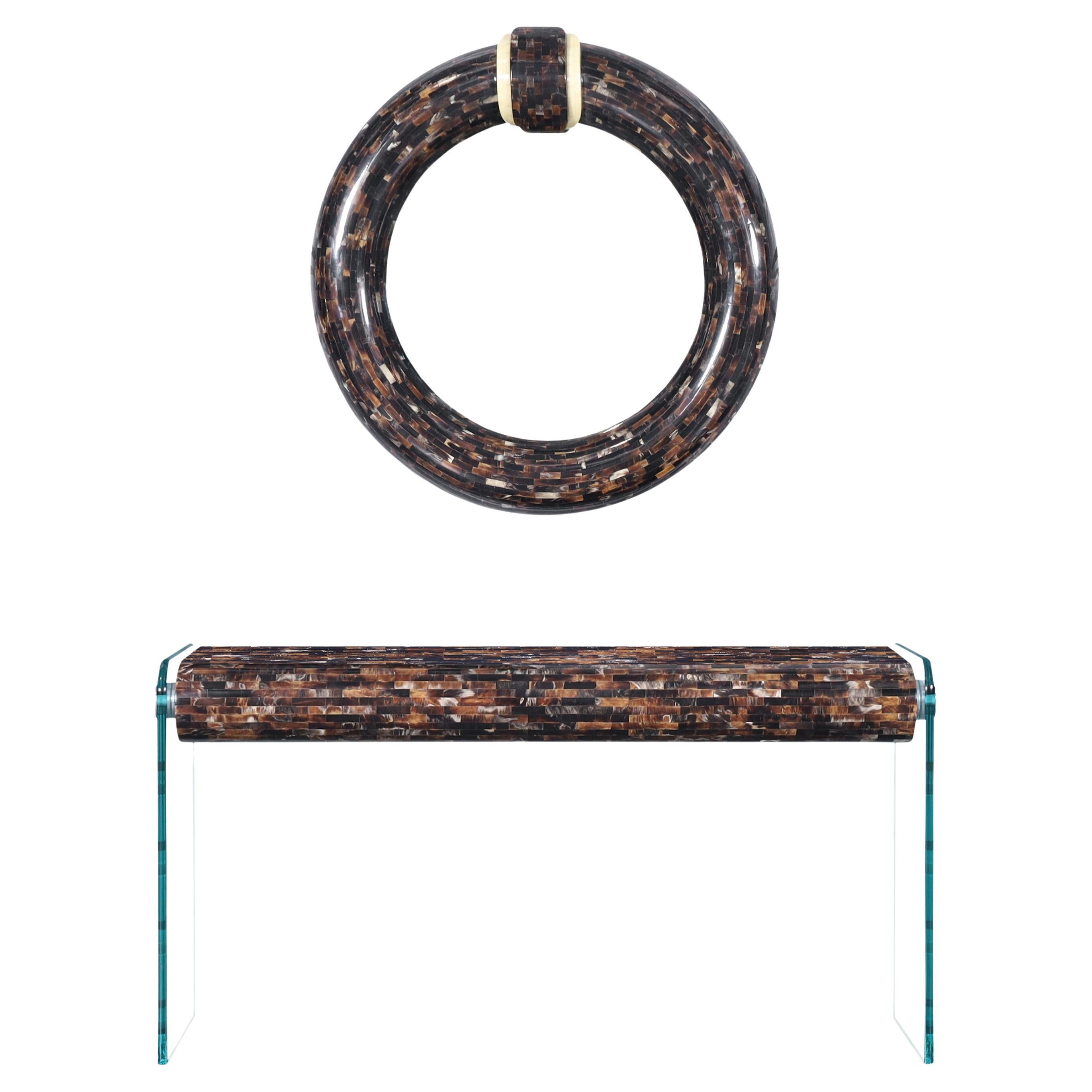 Table console vintage en Horn avec miroir par Enrique Garcel pour Jimeco LTDA. en vente