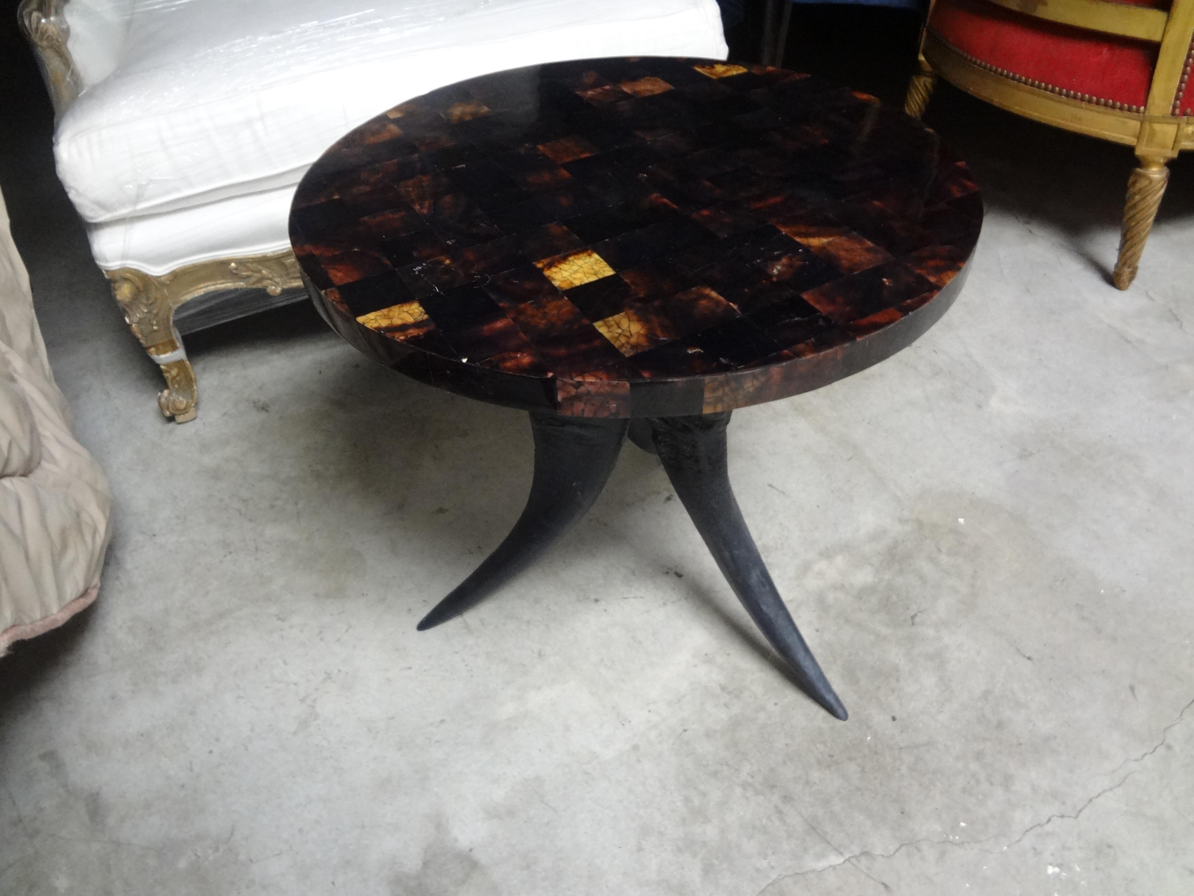 Vintage Karl Springer Style Horn Table with Tessellated Horn Top 4