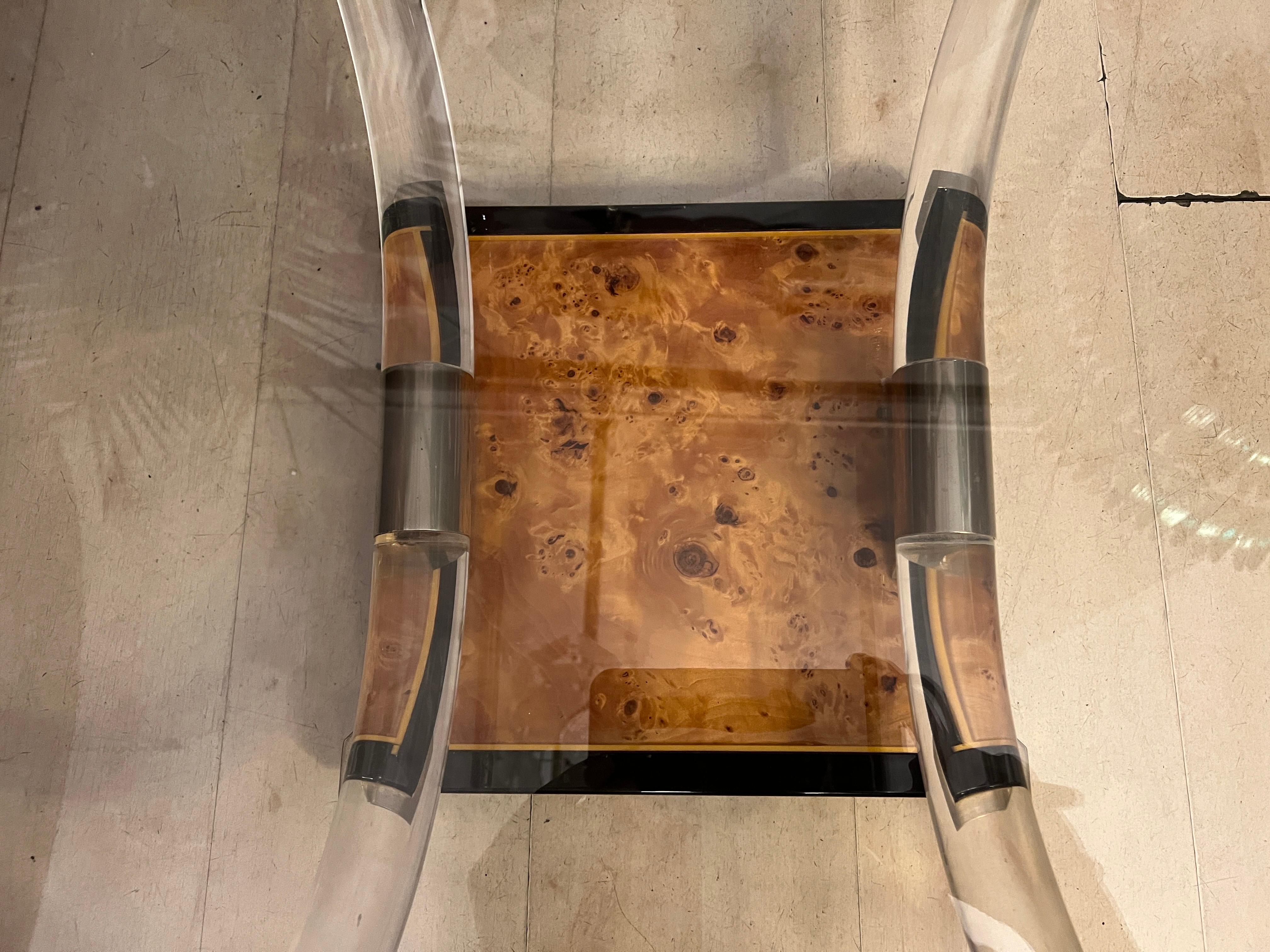 Table basse vintage en plexiglas avec base en noyer et plateau en cristal Horn 1970 en vente 2