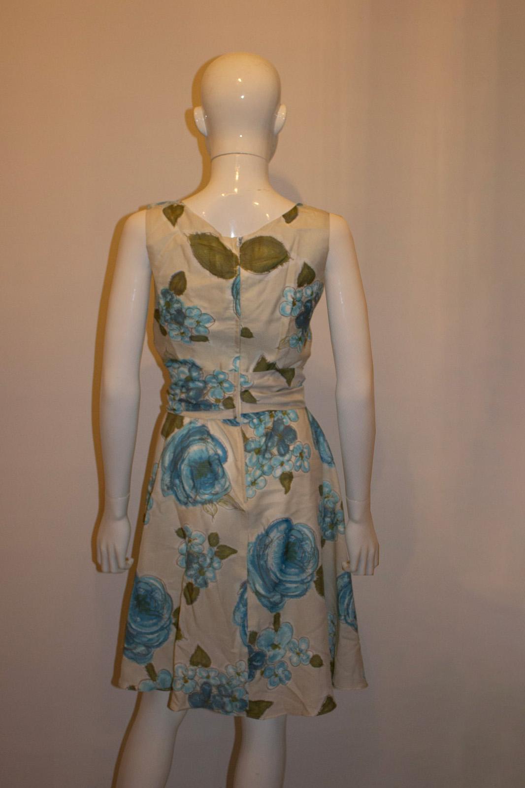 Vintage Horrocks Blue Floral Dress For Sale 1