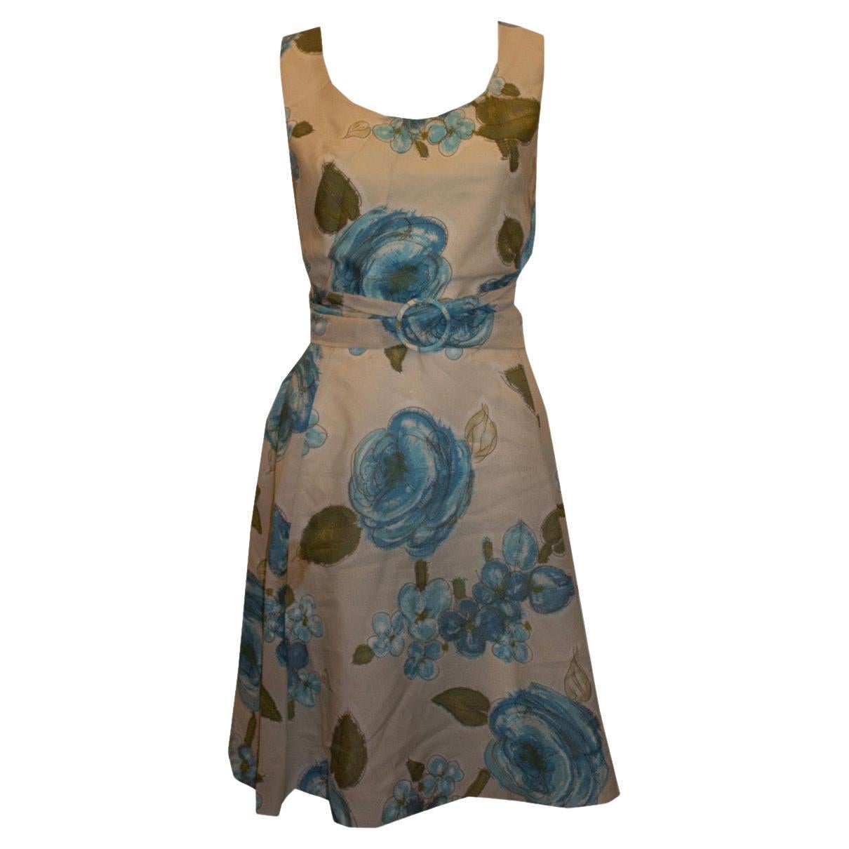 Vintage Horrocks Blue Floral Dress For Sale