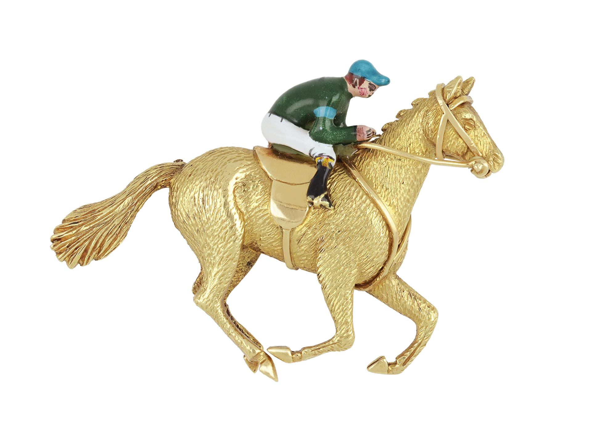 Vintage-Pferde- und Jockey-Brosche, englisch, 1976.