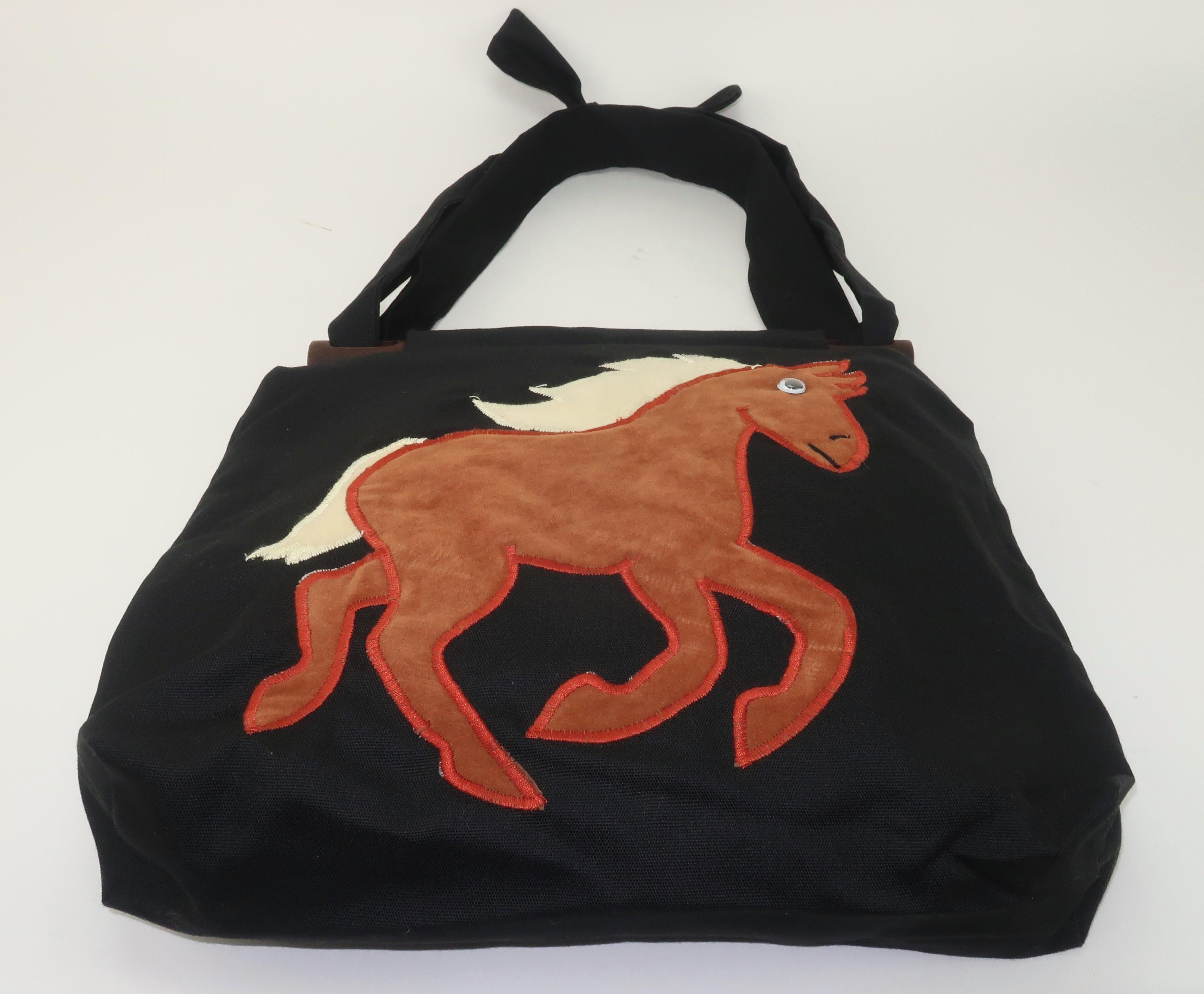 Vintage Horse Applique Tote Style Handbag In Excellent Condition For Sale In Atlanta, GA