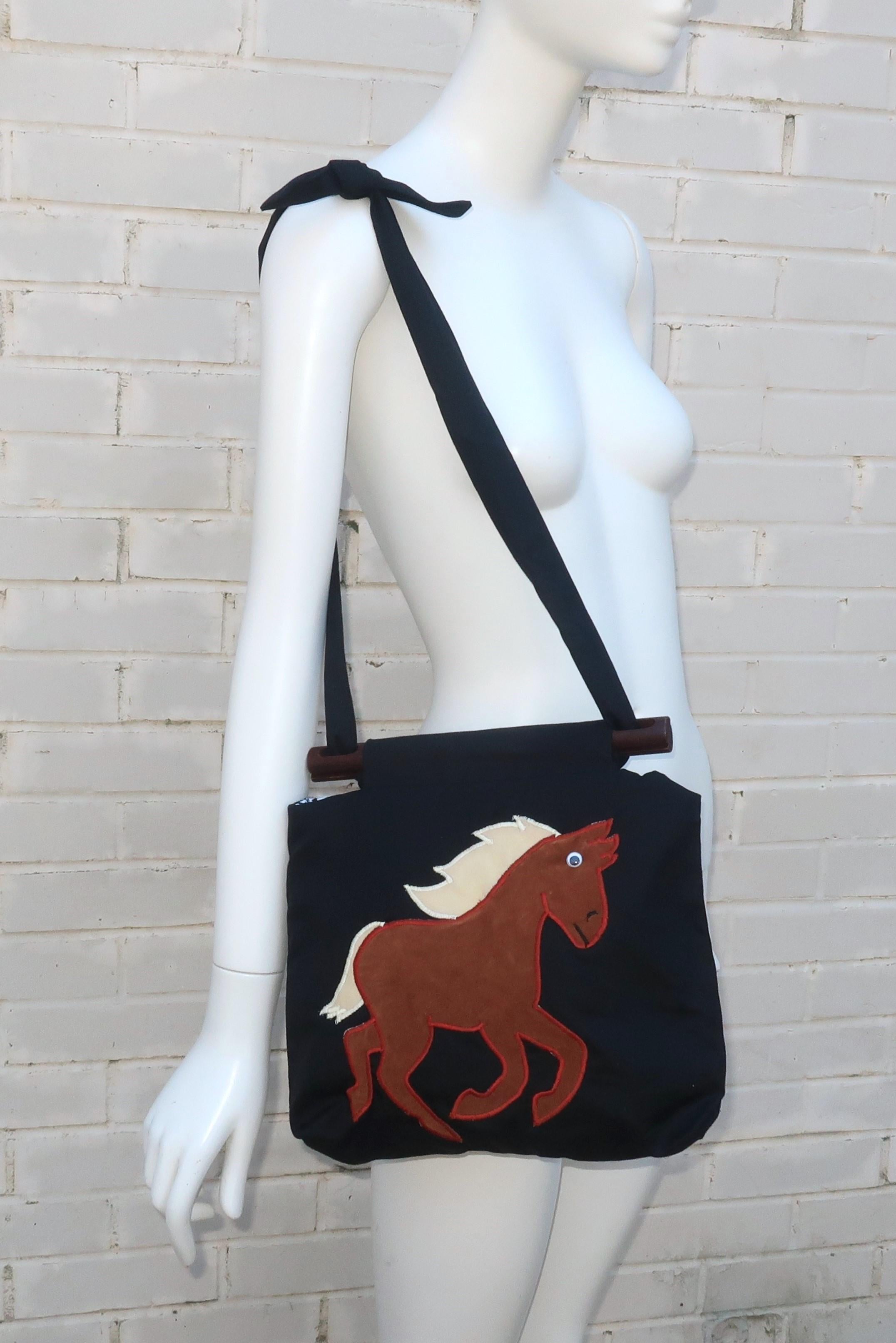 Vintage Horse Applique Tote Style Handbag For Sale 5