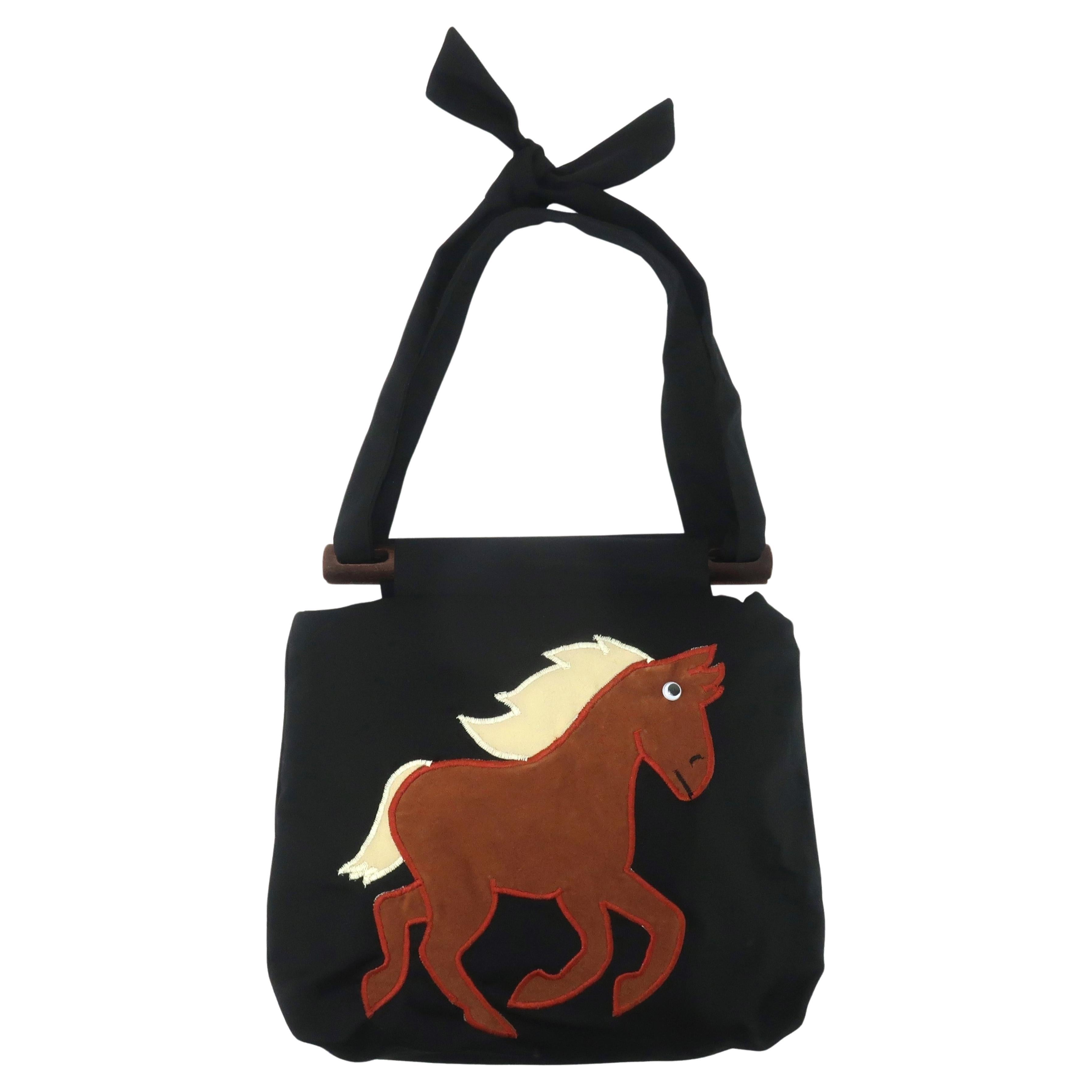 Vintage Horse Applique Tote Style Handbag For Sale