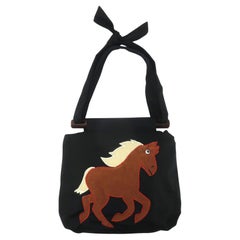 Retro Horse Applique Tote Style Handbag