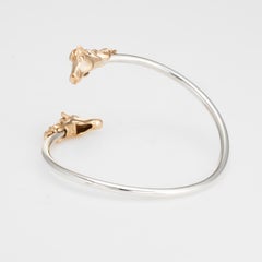 Vintage Horse Cuff Bracelet 14 Karat Yellow Gold Sterling Silver Double Headed
