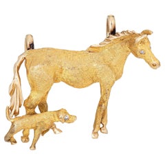 Vintage Horse & Dog Pendant 14k Yellow Gold Fine Estate Animal Jewelry