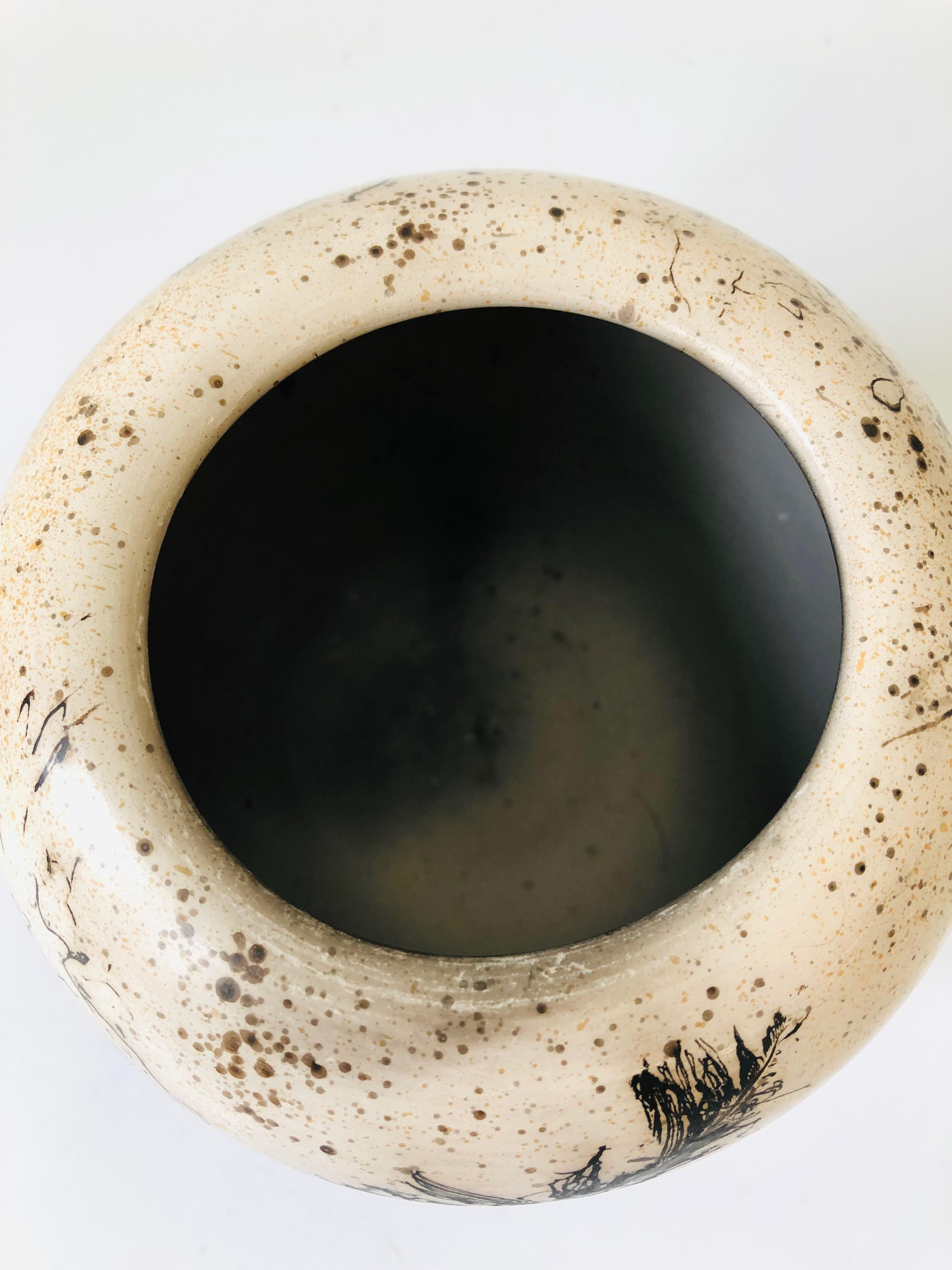 Organic Modern Vintage Horse Hair Pottery Vase