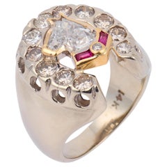 Vintage horse head cut diamond ruby horseshoe ring