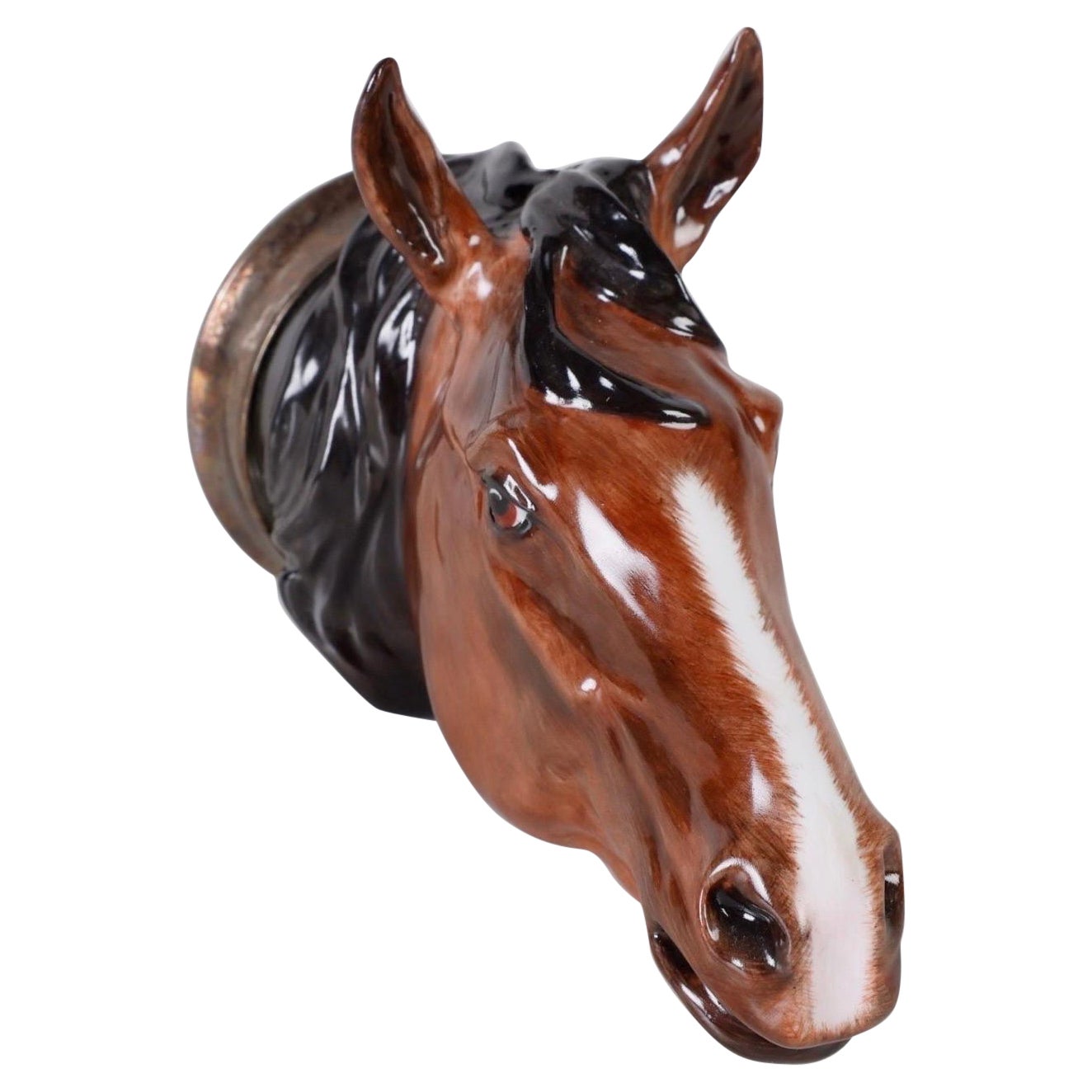 Vintage Horse Head Stirrup Cup in Porcelain with Silver Plated Collar England