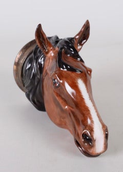 Vintage Horse Head Stirrup Cup in Porcelain with Silver Plated Collar England