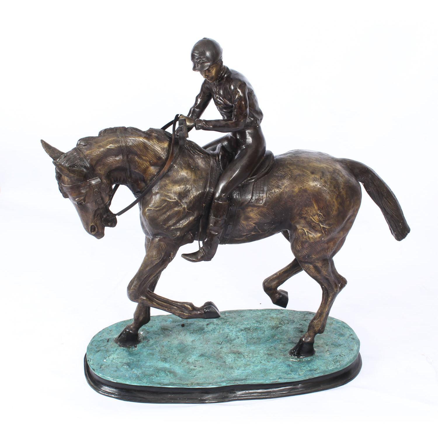 Vintage Horse and Jockey Bronze Sculpture Mene', 20th Century at