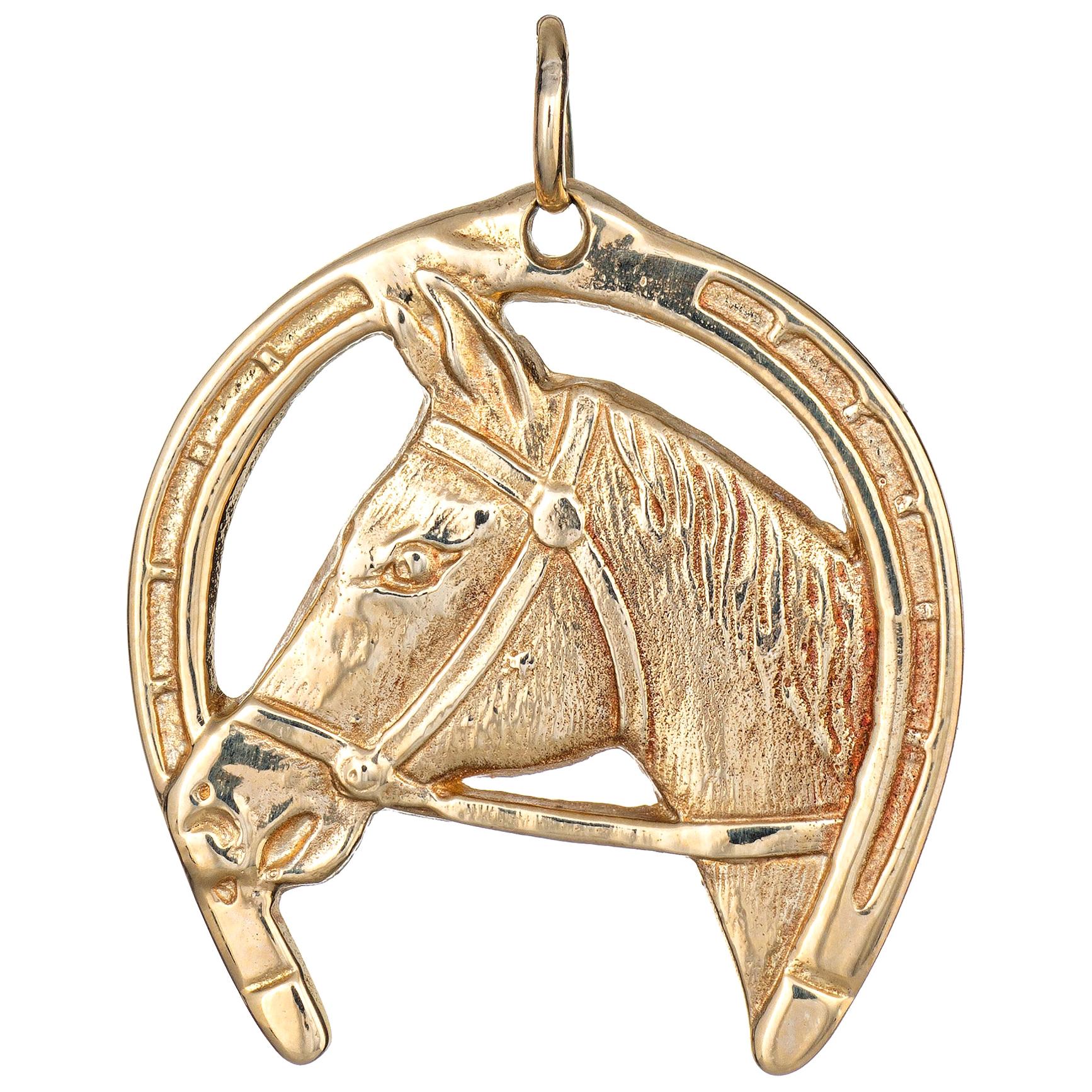 Vintage Horse Pendant Charm Good Luck Horseshoe 14k Yellow Gold Animal Jewelry