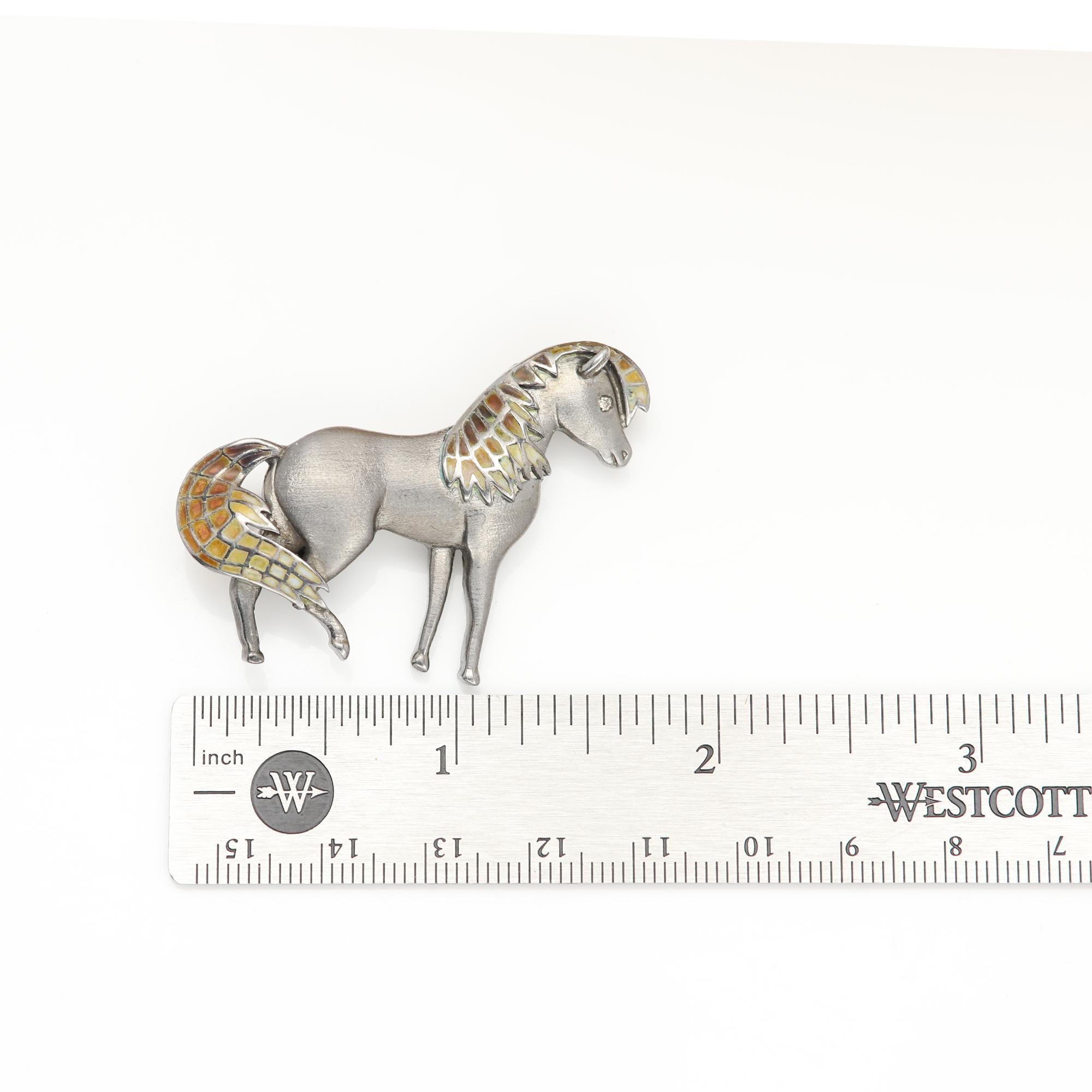 Vintage Horse Pin Brosche Anhänger Halskette Sterling Silber und Emaille im Angebot 3