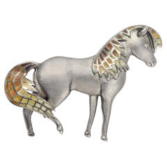 Vintage Horse Pin Brooch Pendant Necklace Sterling Silver and Enamel