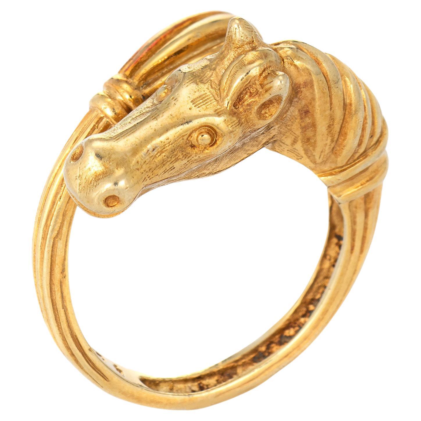 Vintage Horse Ring 14k Yellow Gold Estate Animal Tail Jewelry Equestrian