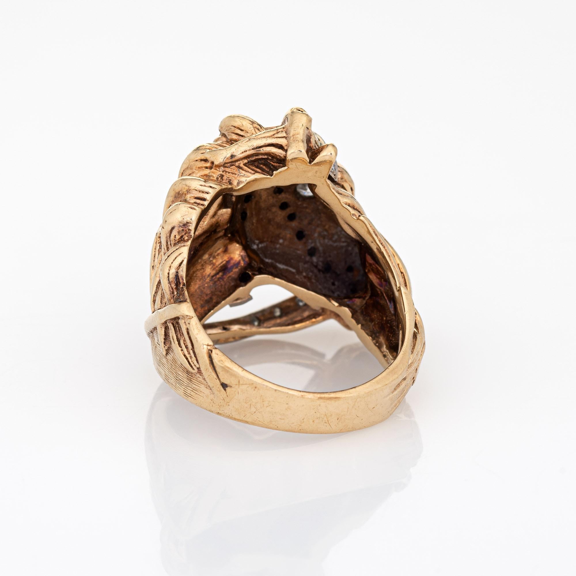 Women's or Men's Vintage Horse Ring Diamond 14k Yellow Gold Animal Jewelry Equestrian