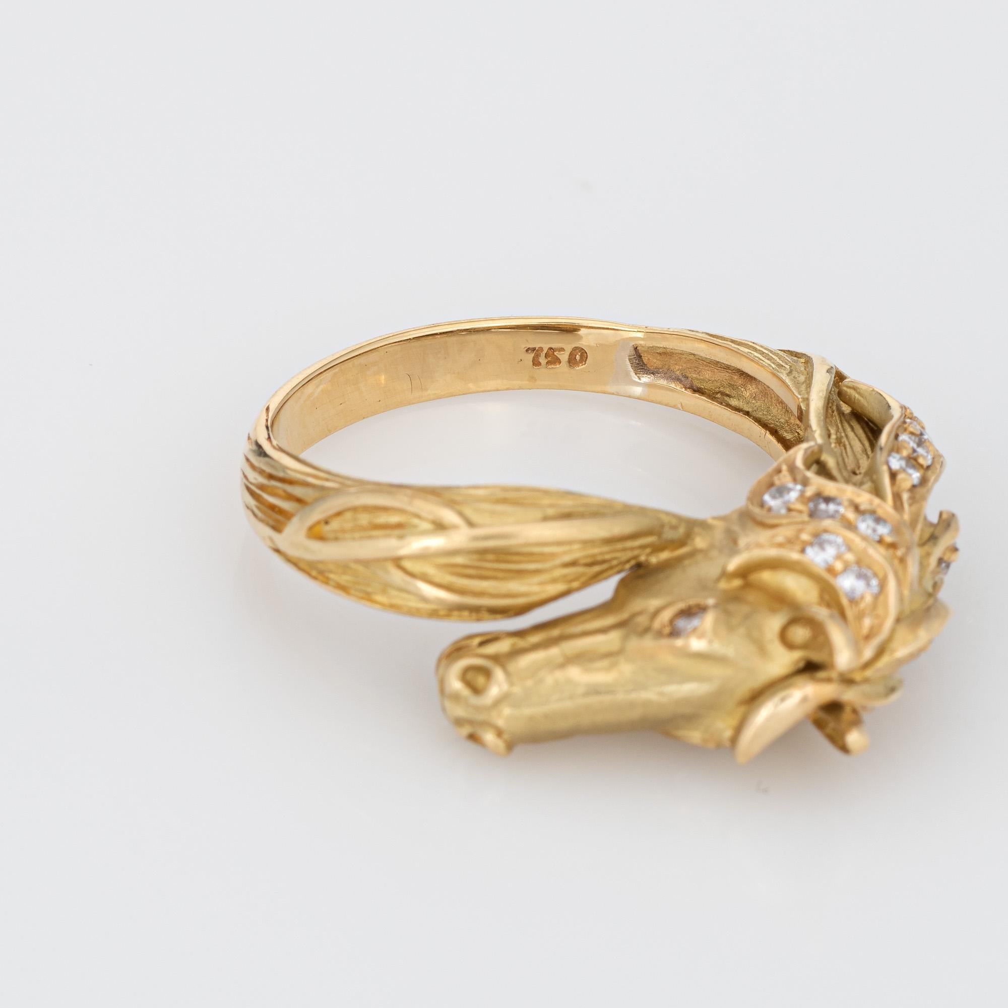 Round Cut Vintage Horse Ring Diamond 18k Yellow Gold Fine Animal Equestrian Jewelry
