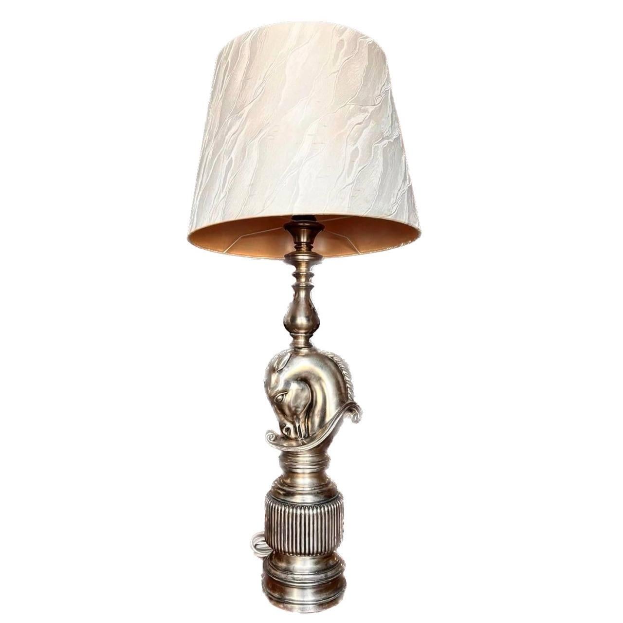 Large brass table lamp with shade from France, 1970s.

This elegant Knight chess piece lamp

The Elegant Knight chess piece table lamp is a work of fine art and the highest quality. 

Decorative lamp in addition to lighting, lighting for the