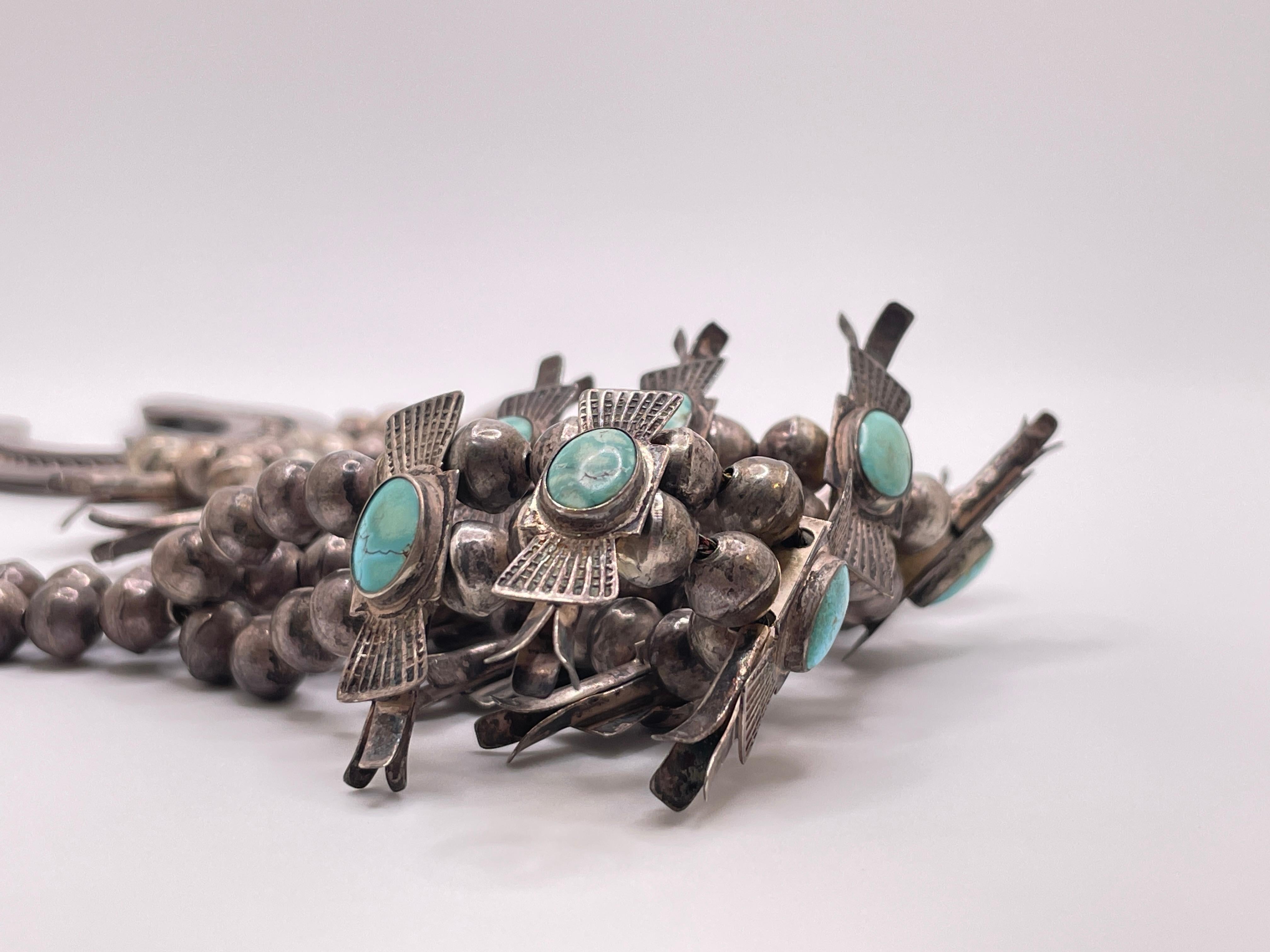 Vintage Horseshoe Native American Navajo Sterling Silver Squash Blossom Necklace im Angebot 6
