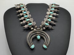 Vintage Horseshoe Native American Navajo Sterling Silver Squash Blossom Necklace