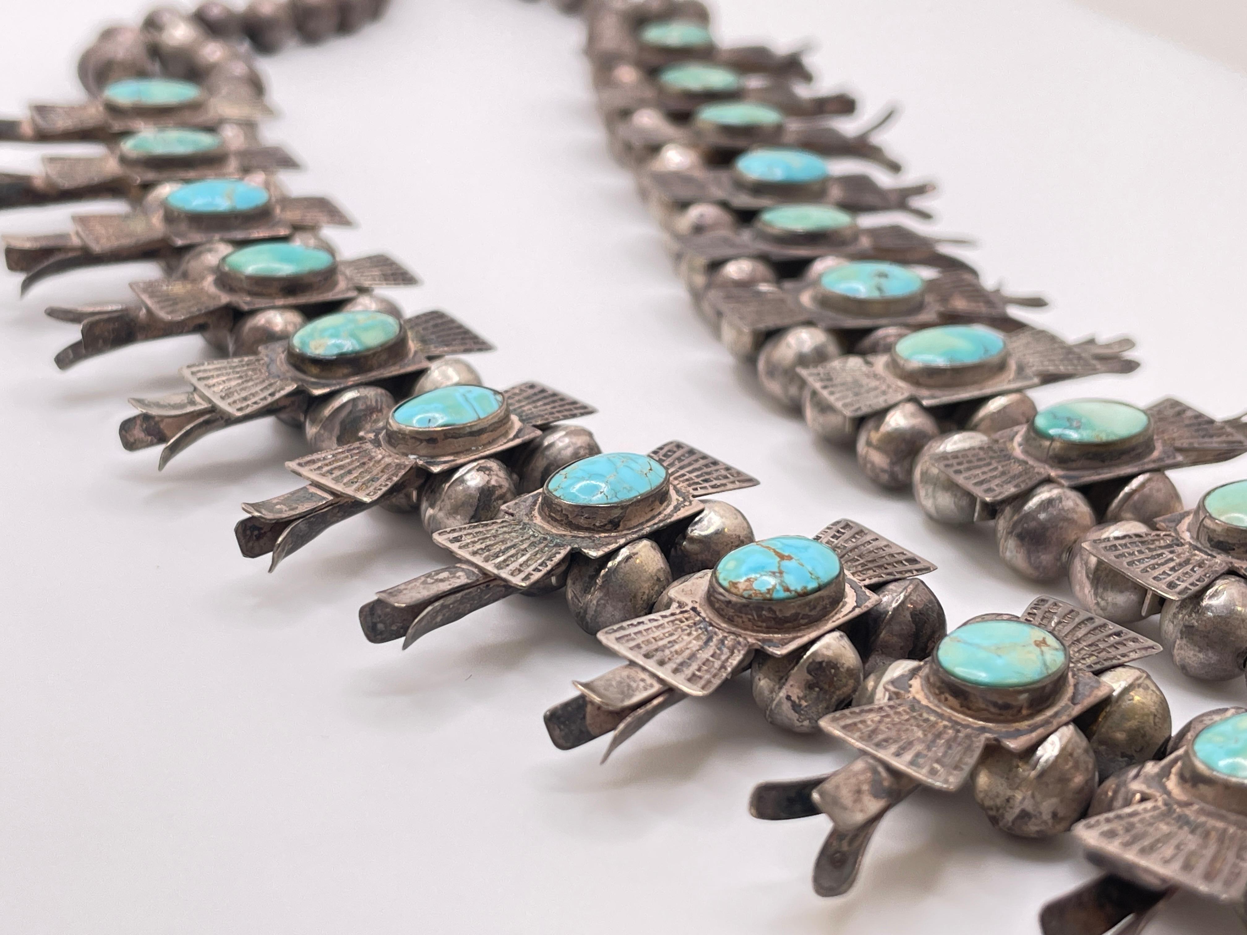 Vintage Horseshoe Native American Navajo Sterling Silver Squash Blossom Necklace im Angebot 2