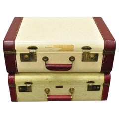 Vintage Horton & Hubbard Art Deco Cari-Lite Hard Luggage Travel Suitcase - Pair
