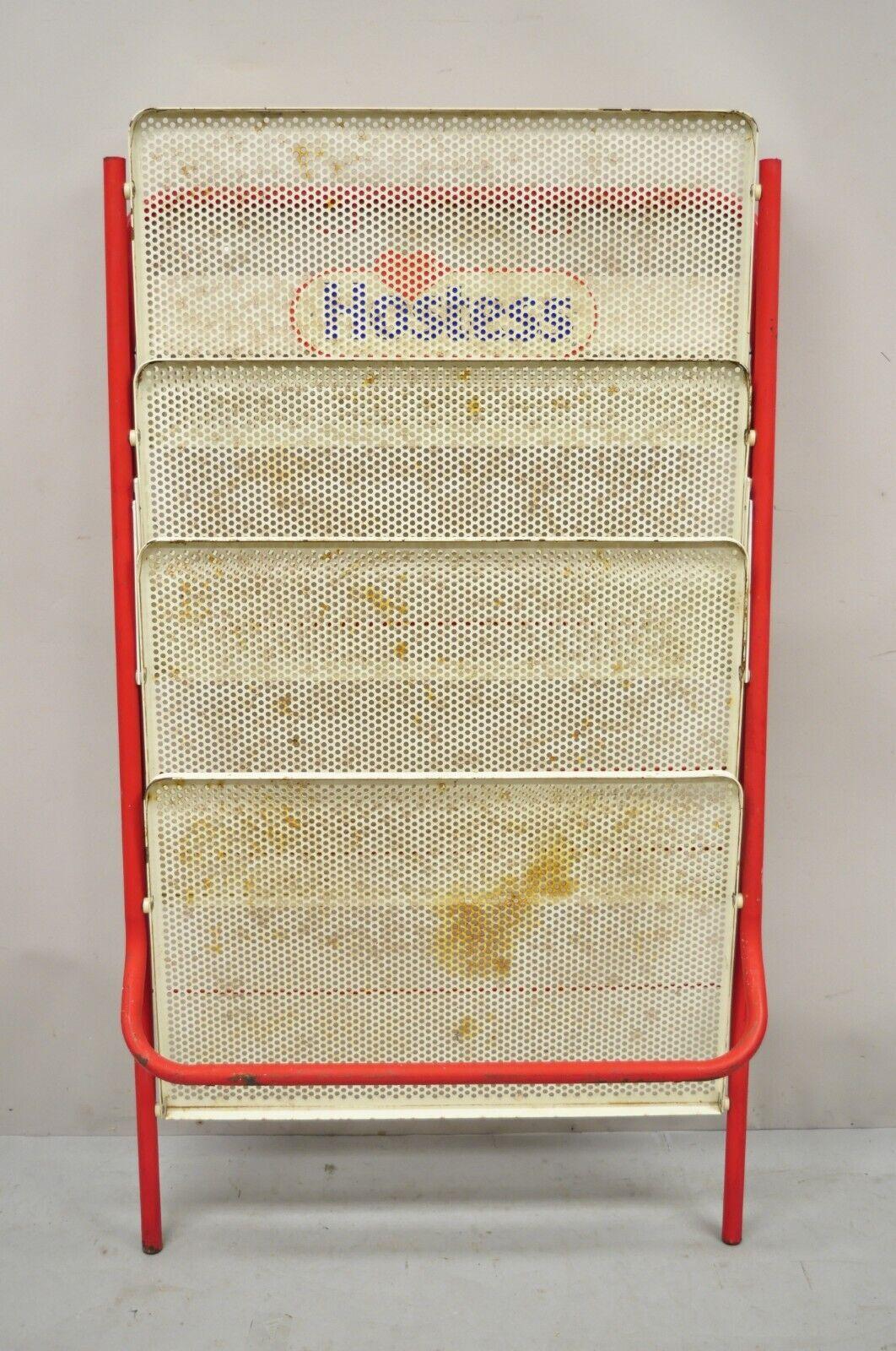 Vintage Hostess Red Metal Perforated 4 Shelf Folding Display Shelf Stand For Sale 2
