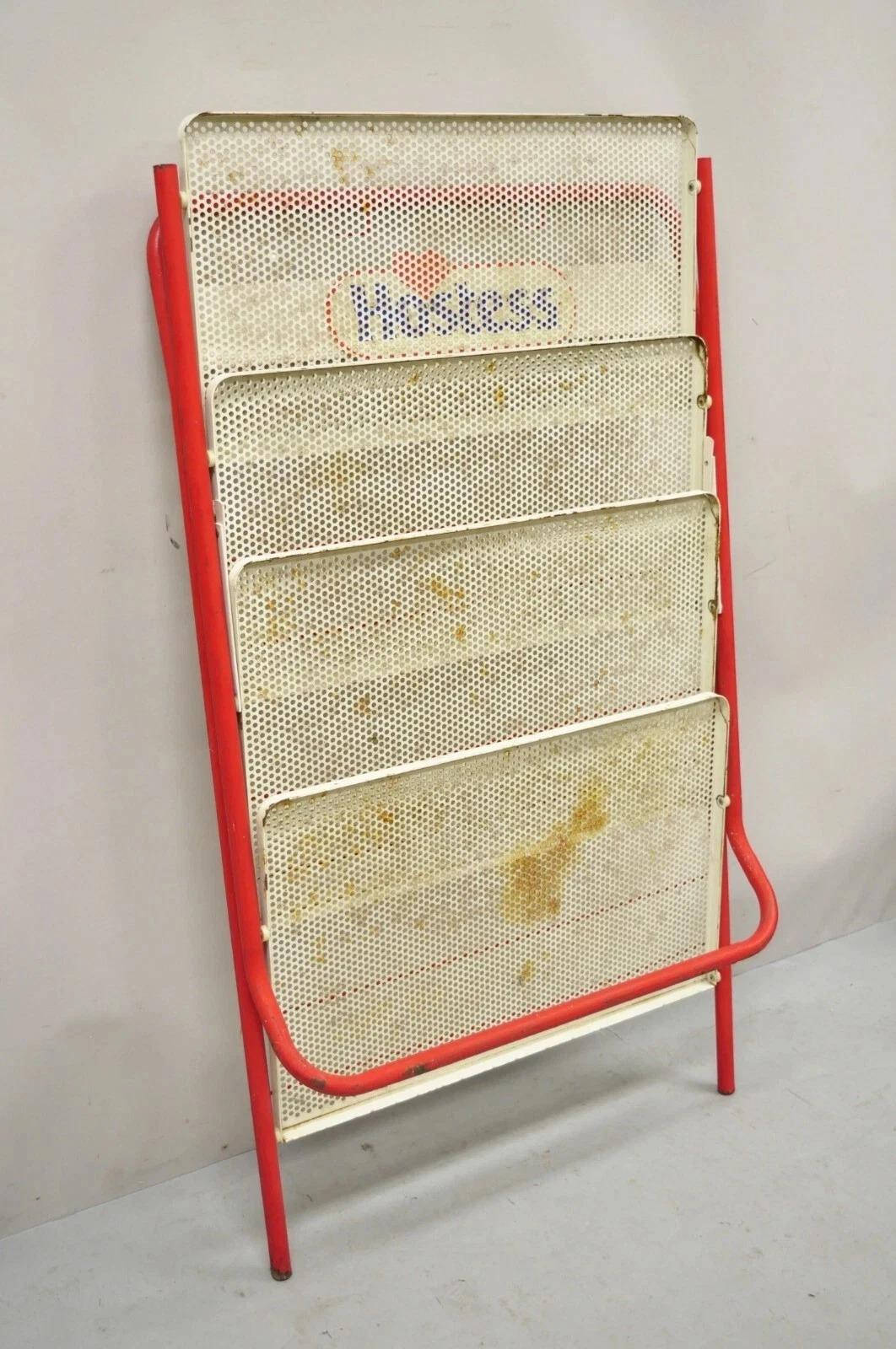 Vintage Hostess Red Metal Perforated 4 Shelf Folding Display Shelf Stand For Sale 5