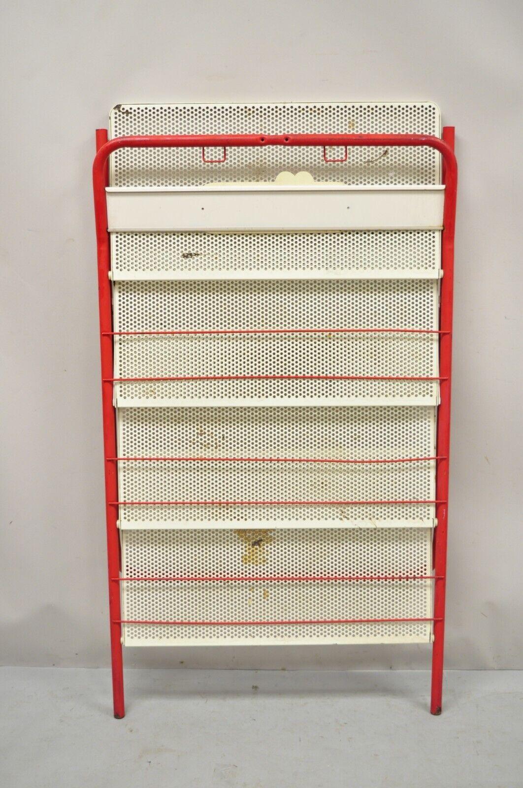 Vintage Hostess Red Metal Perforated 4 Shelf Folding Display Shelf Stand For Sale 4